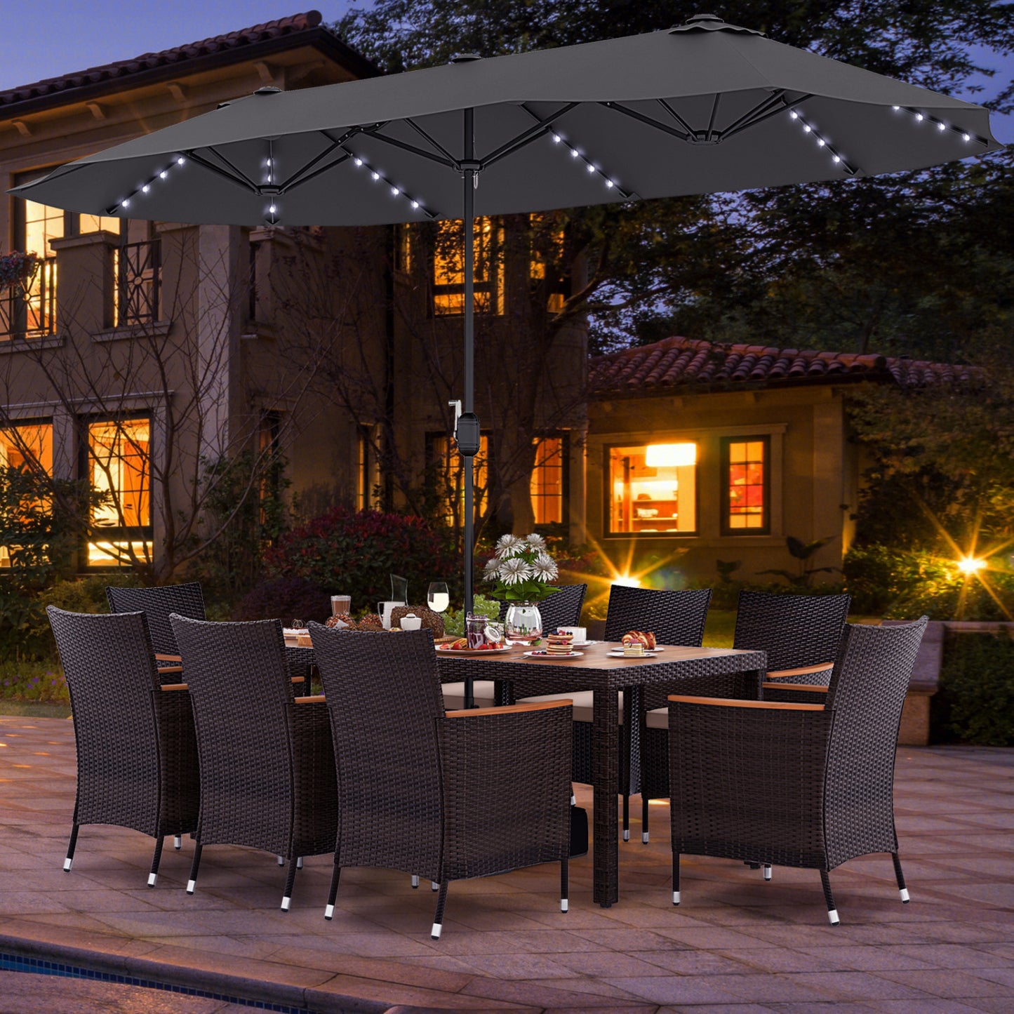11 Piece Patio Dining Set, 15 Ft Umbrella, Gray Patio Dining Sets at Gallery Canada