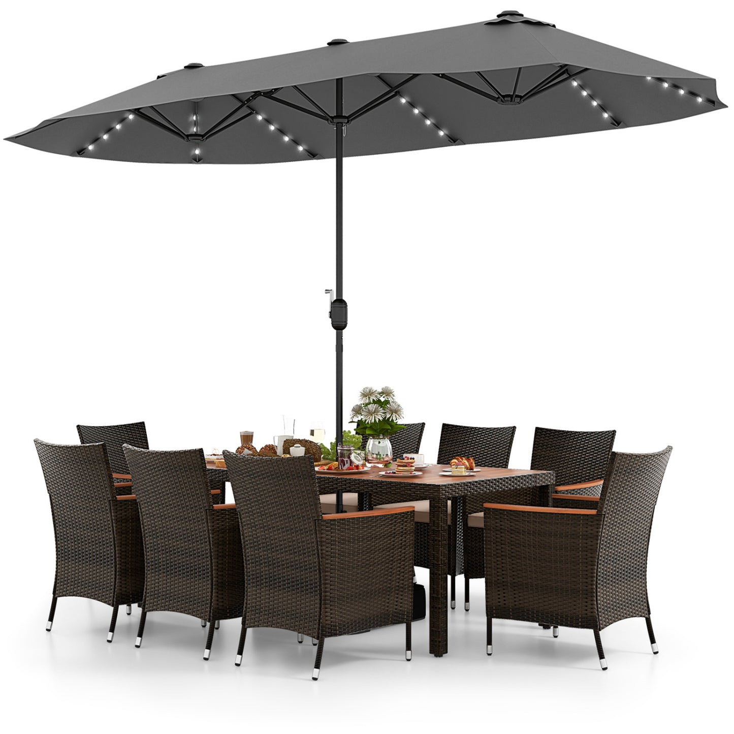 11 Piece Patio Dining Set, 15 Ft Umbrella, Gray Patio Dining Sets at Gallery Canada