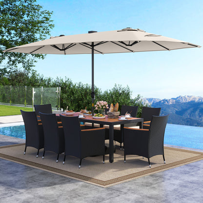 11 Piece Patio Dining Set With LED Umbrella, Base, Cushions, Beige Patio Dining Sets at Gallery Canada