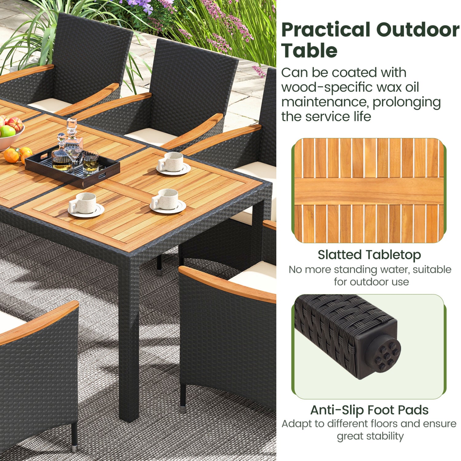 11 Piece Patio Dining Set With LED Umbrella, Base, Cushions, Beige Patio Dining Sets at Gallery Canada