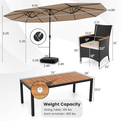11 Piece Patio Dining Set With LED Umbrella, Base, Cushions, Beige Patio Dining Sets at Gallery Canada