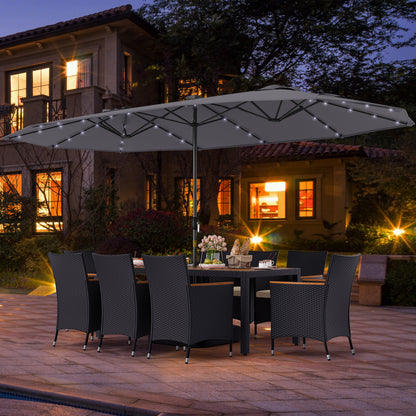 11 Piece Patio Dining Set, LED Umbrella, Base, Seat Cushions, Beige, Gray Patio Dining Sets at Gallery Canada