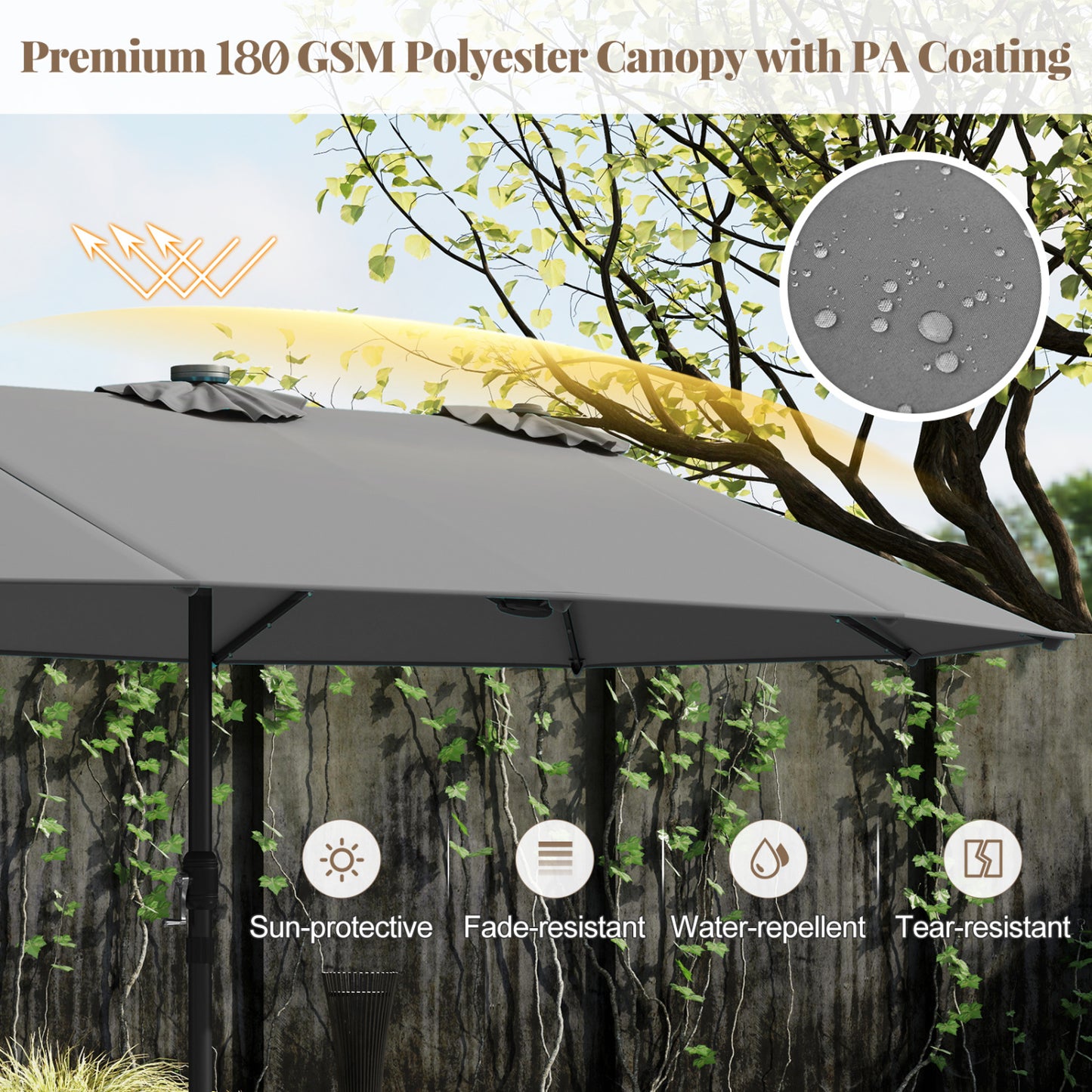 11 Piece Patio Dining Set, LED Umbrella, Base, Seat Cushions, Beige, Gray Patio Dining Sets at Gallery Canada
