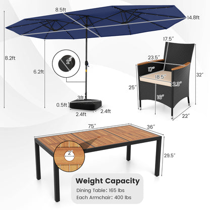 11 Pieces Patio Dining Set with LED Patio Umbrella with Base and Seat Cushions (Beige), Navy Patio Dining Sets at Gallery Canada