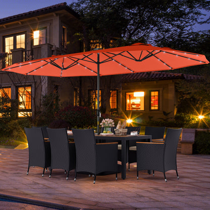 11 Piece Patio Dining Set, LED Umbrella With Base, Seat Cushions, Orange Beige Patio Dining Sets at Gallery Canada
