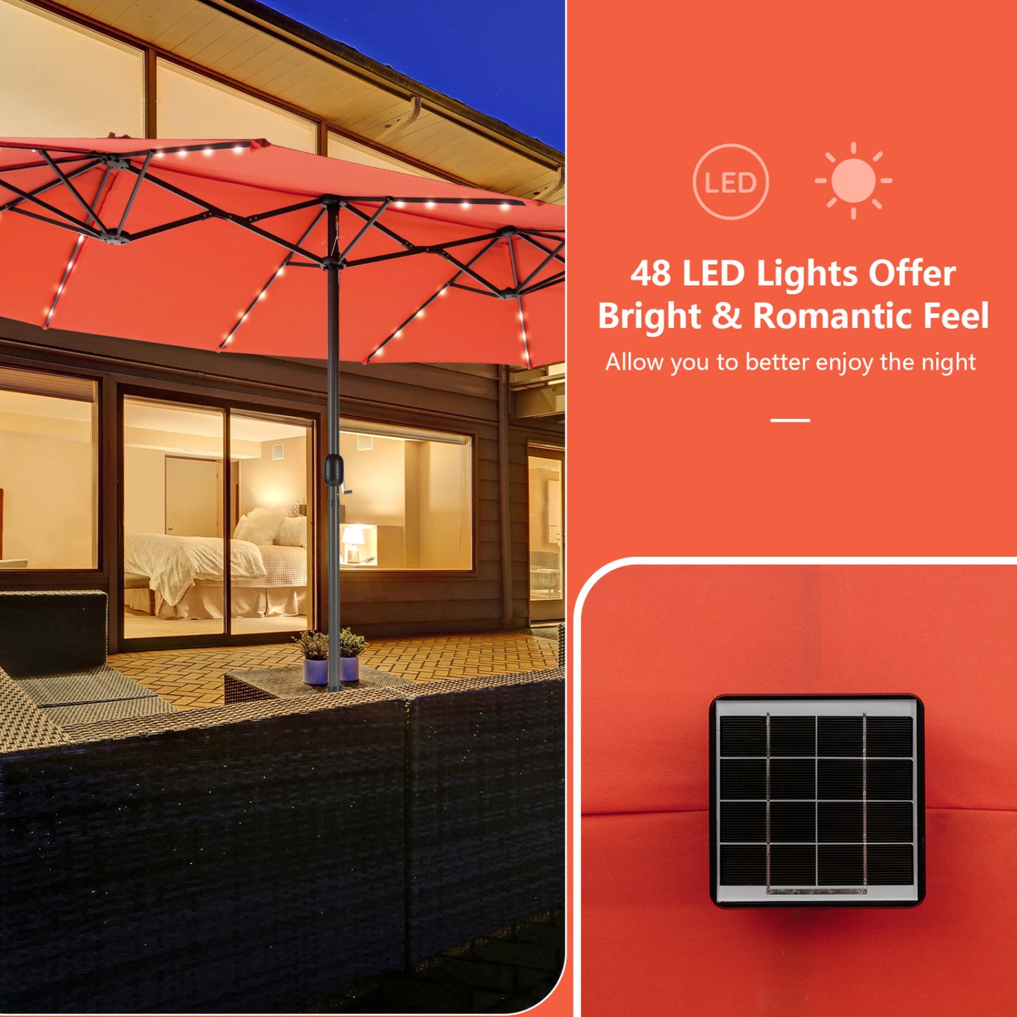 11 Piece Patio Dining Set, LED Umbrella With Base, Seat Cushions, Orange Beige Patio Dining Sets at Gallery Canada