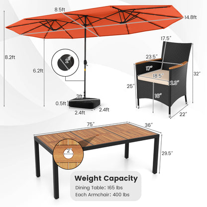 11 Piece Patio Dining Set, LED Umbrella With Base, Seat Cushions, Orange Beige Patio Dining Sets at Gallery Canada