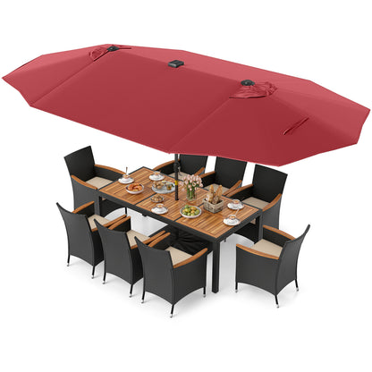 11-Piece Patio Dining Set, LED Umbrella With Base, Seat Cushions, Wine, Beige Patio Dining Sets at Gallery Canada