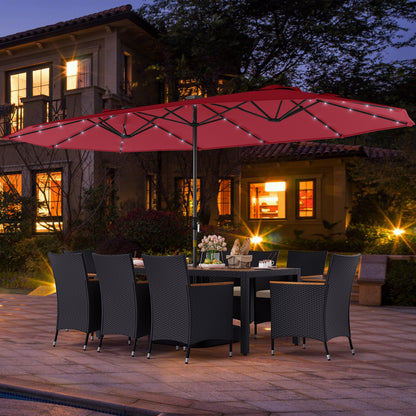 11-Piece Patio Dining Set, LED Umbrella With Base, Seat Cushions, Wine, Beige Patio Dining Sets at Gallery Canada