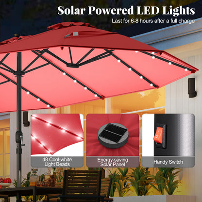 11-Piece Patio Dining Set, LED Umbrella With Base, Seat Cushions, Wine, Beige Patio Dining Sets at Gallery Canada