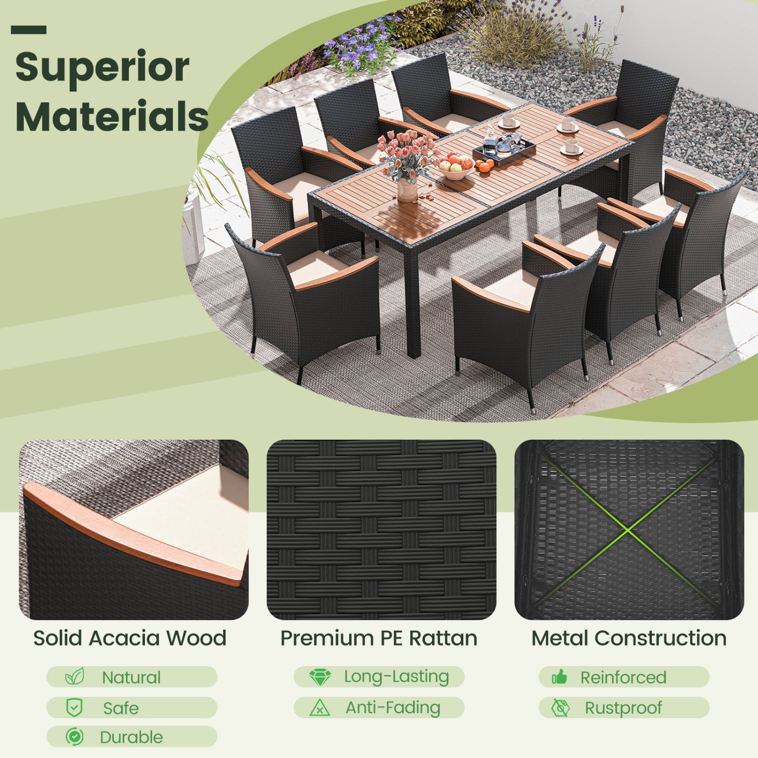 11-Piece Patio Dining Set, LED Umbrella With Base, Seat Cushions, Wine, Beige Patio Dining Sets at Gallery Canada