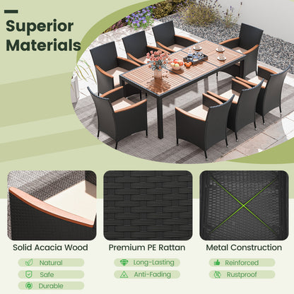 11-Piece Patio Dining Set, LED Umbrella With Base, Seat Cushions, Wine, Beige Patio Dining Sets at Gallery Canada