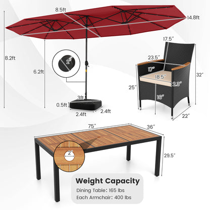 11-Piece Patio Dining Set, LED Umbrella With Base, Seat Cushions, Wine, Beige Patio Dining Sets at Gallery Canada