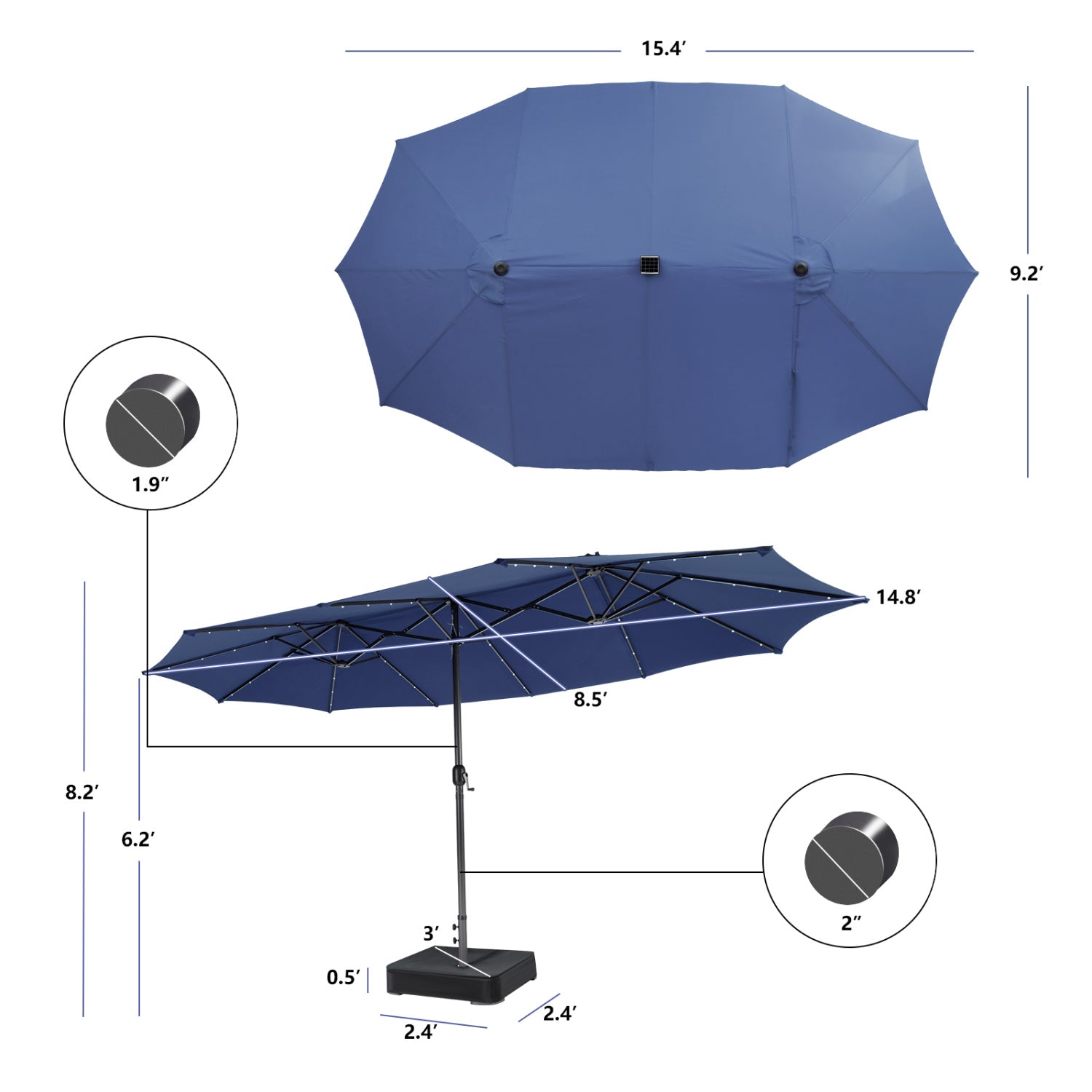 11-Piece Patio Dining Set, 15-Foot Double-Sided Umbrella, Navy Patio Dining Sets at Gallery Canada