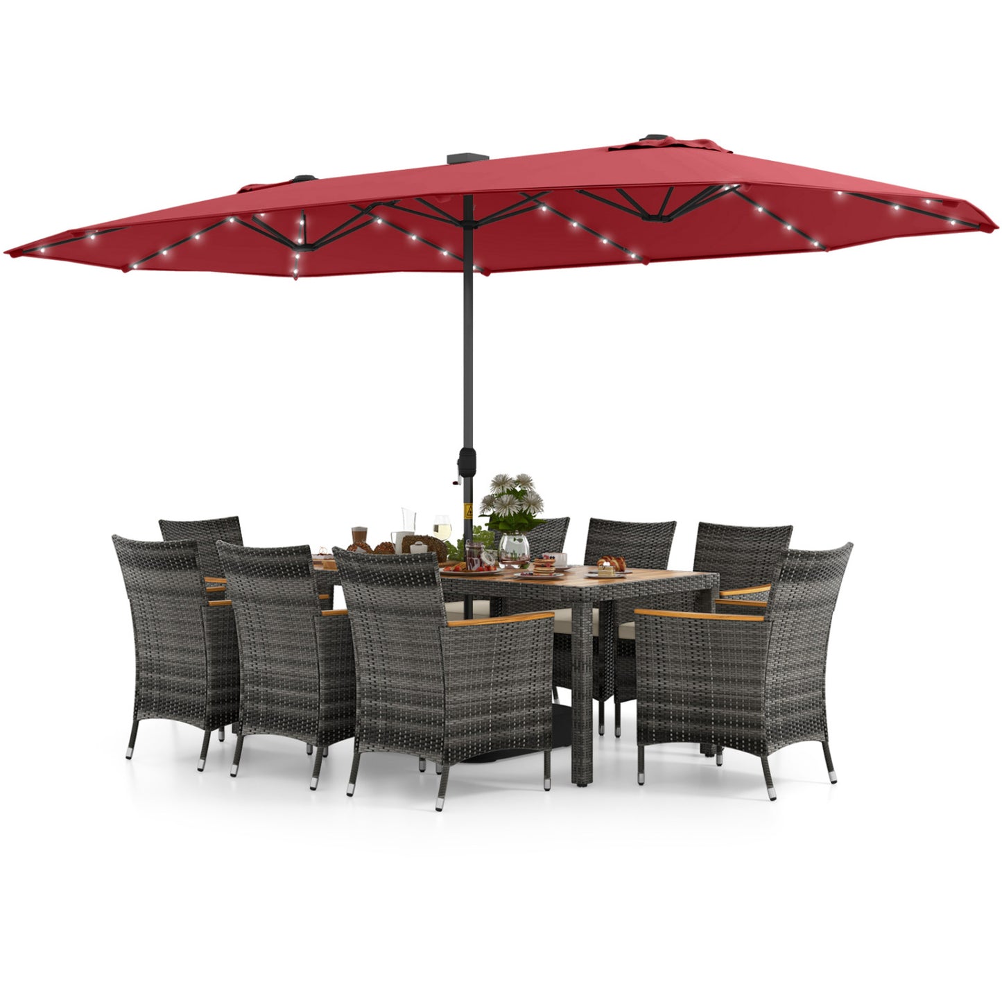 11-Piece Patio Dining Set, 15-Foot Double-Sided Umbrella Base, Wine Patio Dining Sets at Gallery Canada