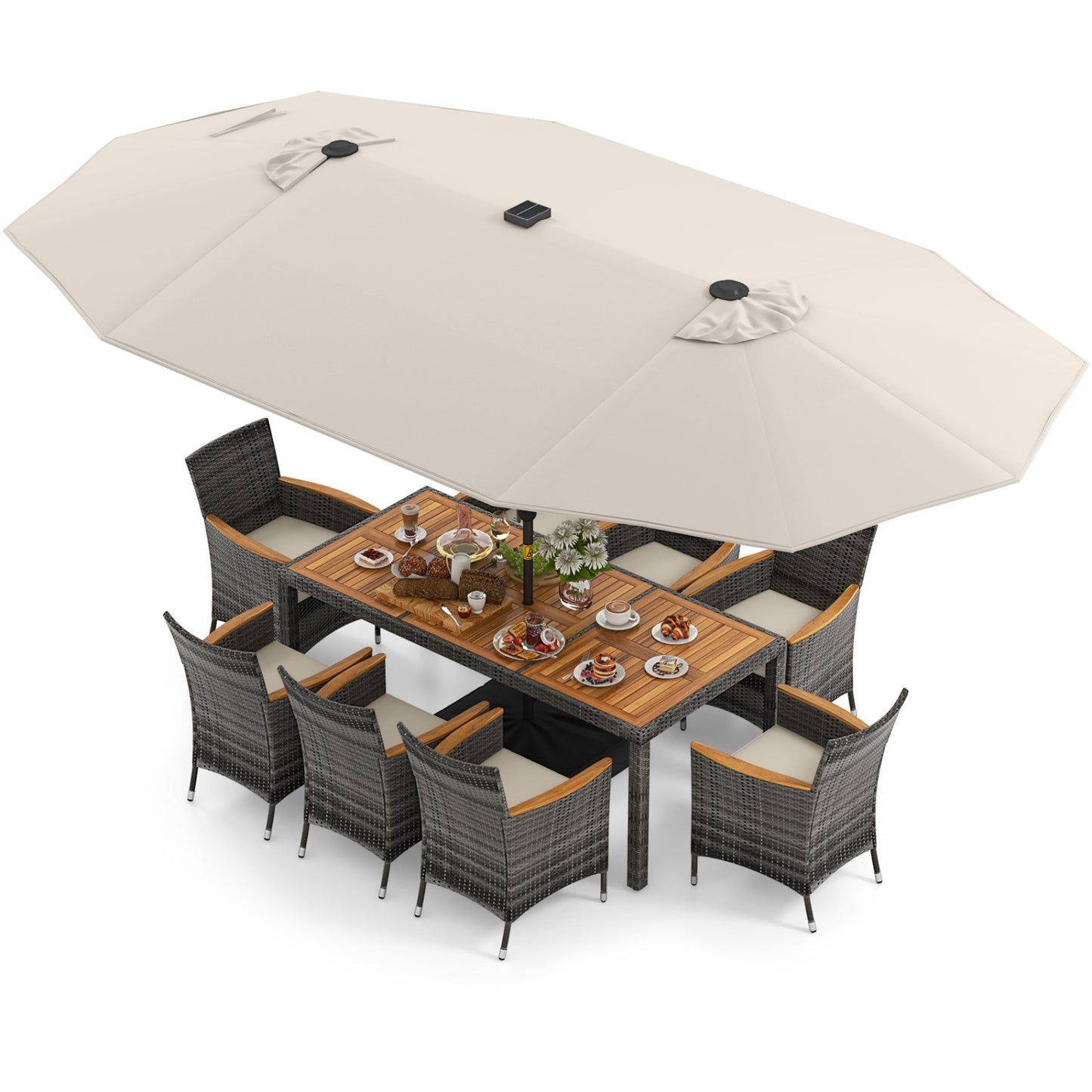 11-Piece Patio Dining Set, 15 Ft Umbrella Base, Beige Patio Furniture Sets at Gallery Canada