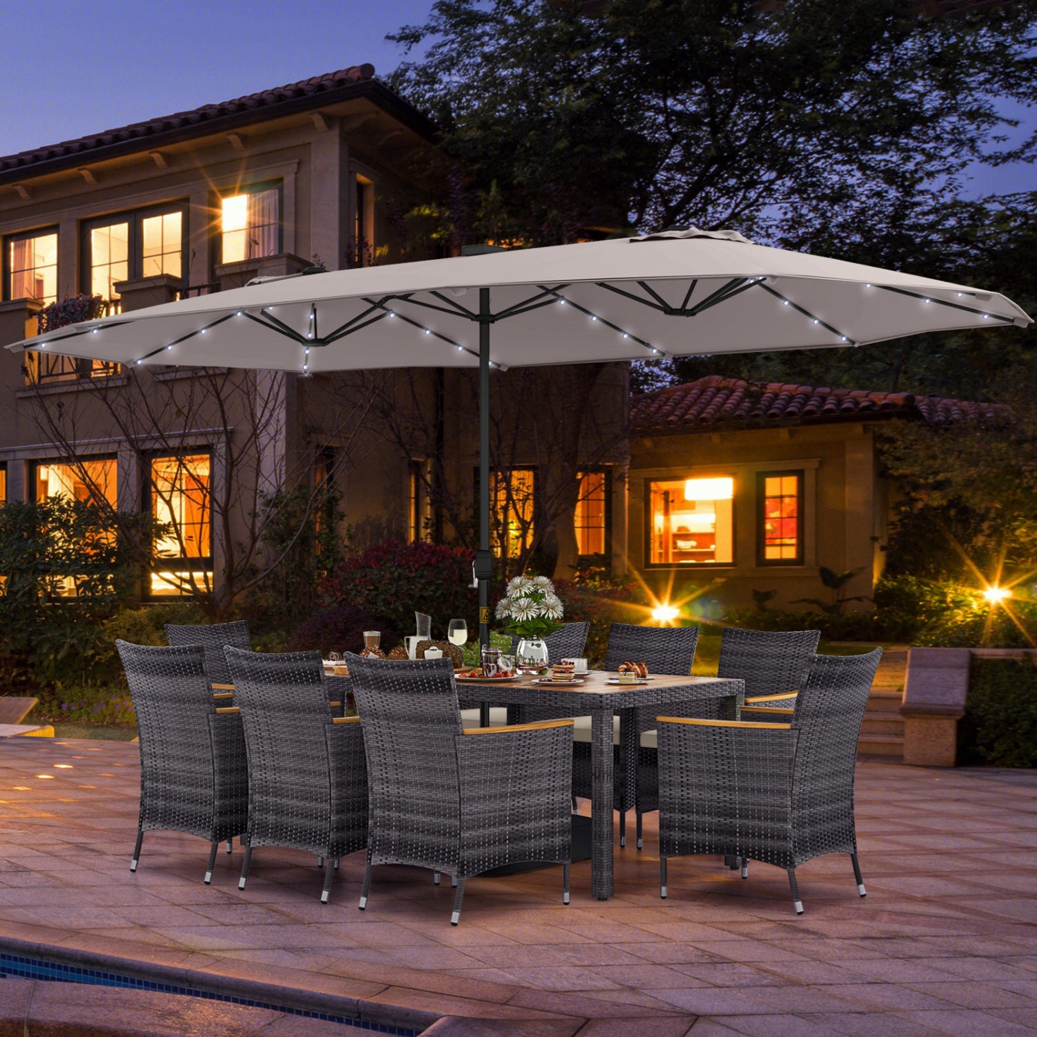 11-Piece Patio Dining Set, 15 Ft Umbrella Base, Beige Patio Furniture Sets at Gallery Canada