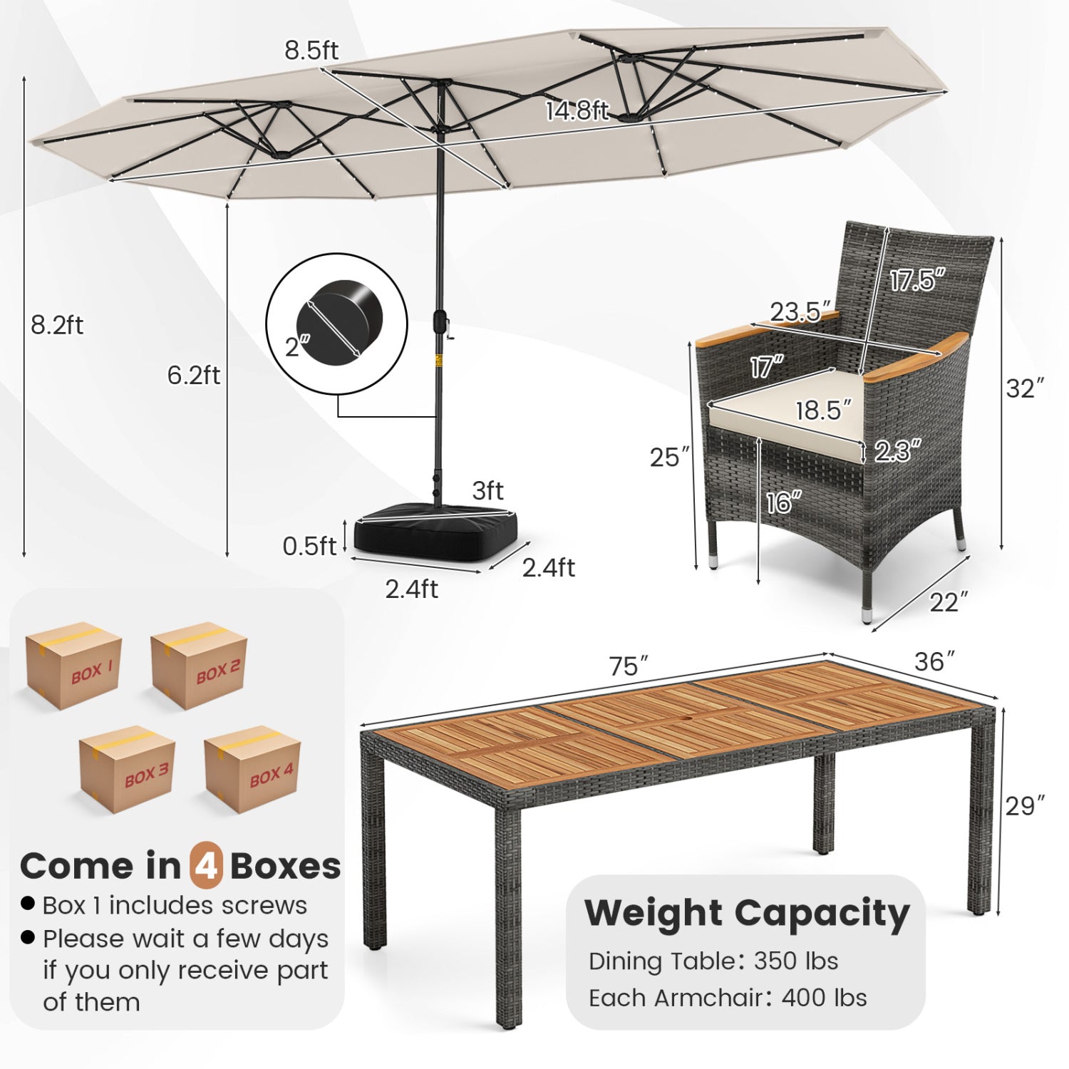 11-Piece Patio Dining Set, 15 Ft Umbrella Base, Beige Patio Furniture Sets at Gallery Canada