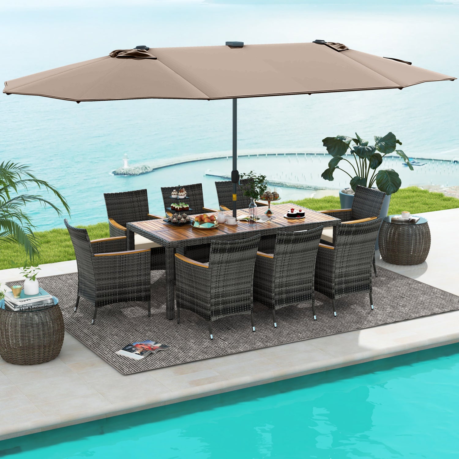 Patio Dining Set, 11 Pieces, 15 Feet, Tan Patio Dining Sets at Gallery Canada