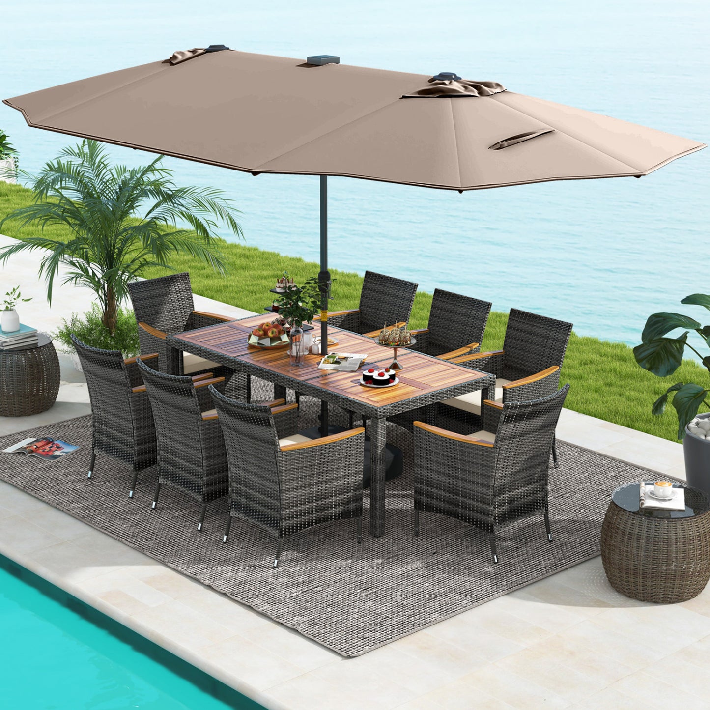 Patio Dining Set, 11 Pieces, 15 Feet, Tan Patio Dining Sets at Gallery Canada