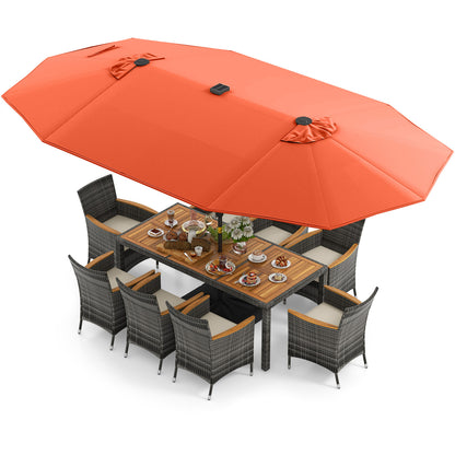11-Piece Patio Dining Set, 15 Ft Double-Sided Umbrella Base, Orange Patio Dining Sets at Gallery Canada