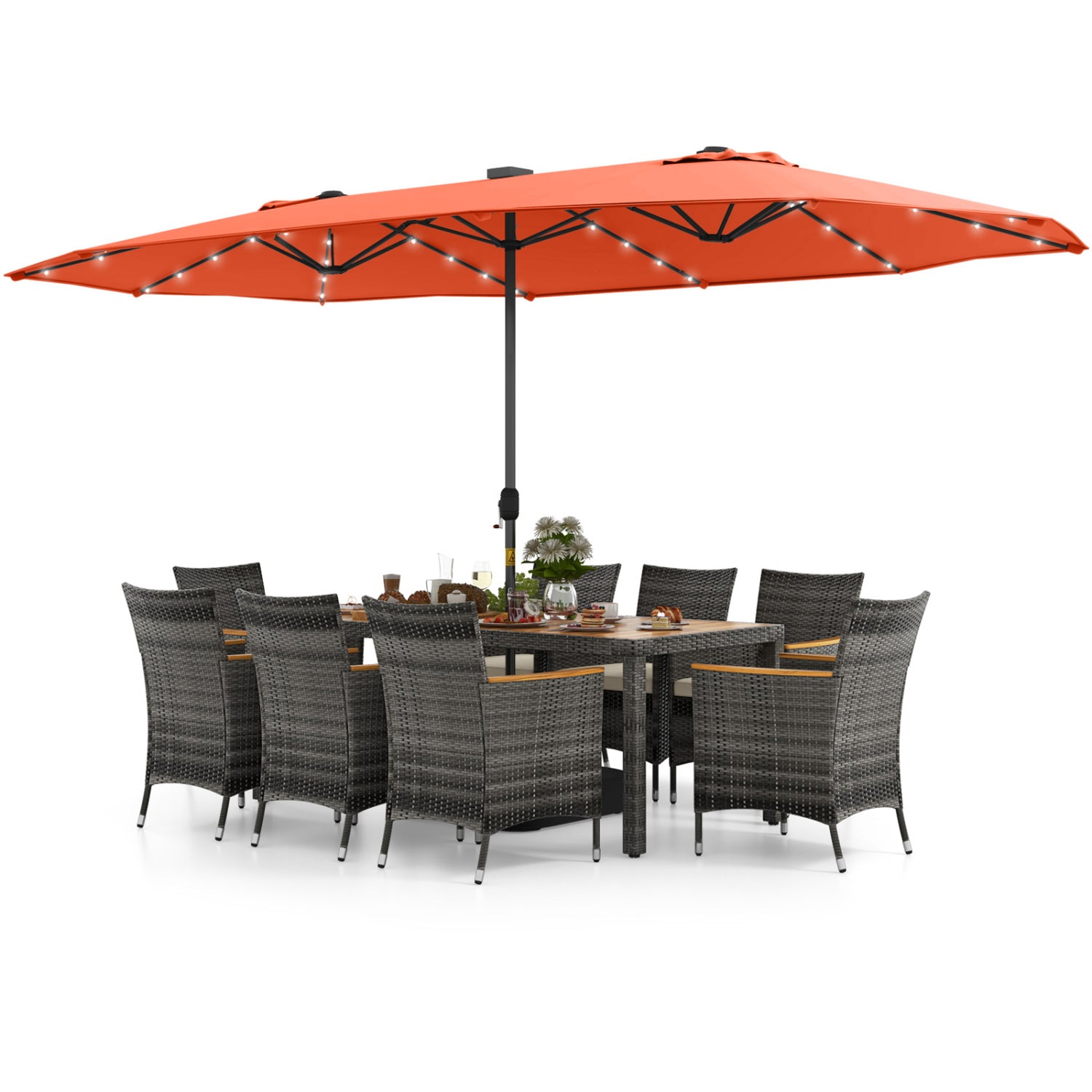 11-Piece Patio Dining Set, 15 Ft Double-Sided Umbrella Base, Orange Patio Dining Sets at Gallery Canada