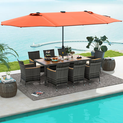 11-Piece Patio Dining Set, 15 Ft Double-Sided Umbrella Base, Orange Patio Dining Sets at Gallery Canada