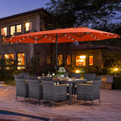 11-Piece Patio Dining Set, 15 Ft Double-Sided Umbrella Base, Orange Patio Dining Sets at Gallery Canada