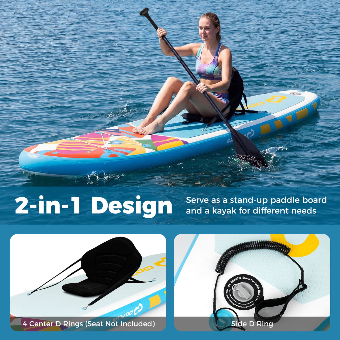 11' Inflatable Stand Up Paddle Board, With Backpack, Blue Surfing at Gallery Canada
