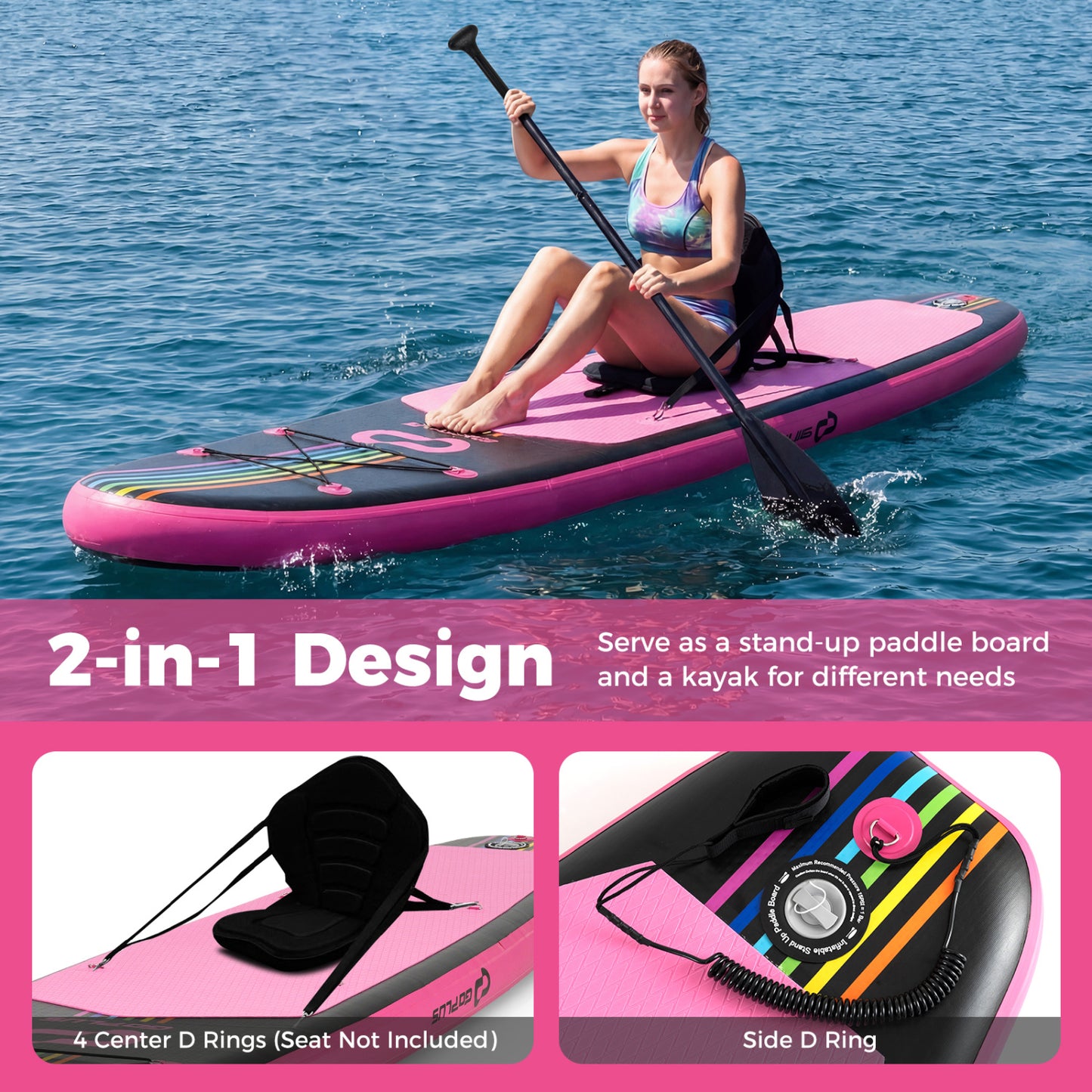 11' Inflatable Stand Up Paddle Board, With Backpack, Pink Surfing at Gallery Canada