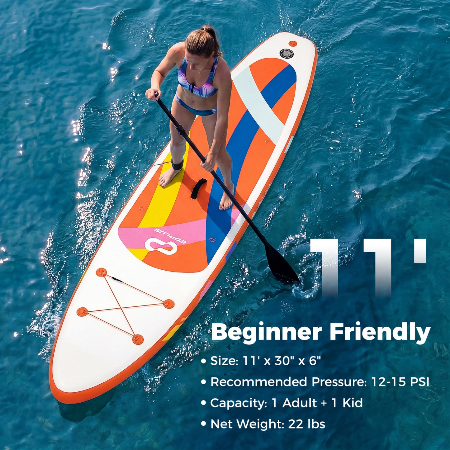 11' Inflatable Stand Up Paddle Board, With Backpack, Orange Surfing at Gallery Canada