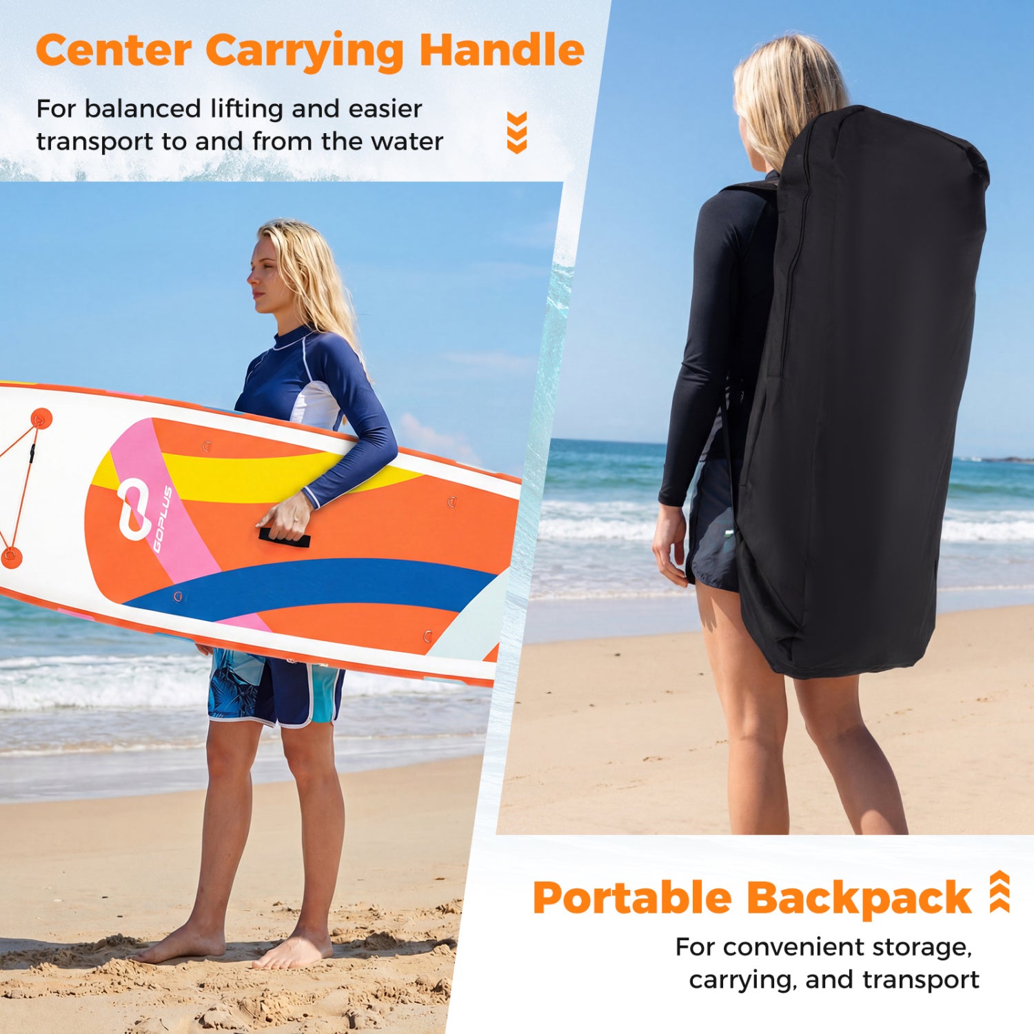 11' Inflatable Stand Up Paddle Board, With Backpack, Orange Surfing at Gallery Canada