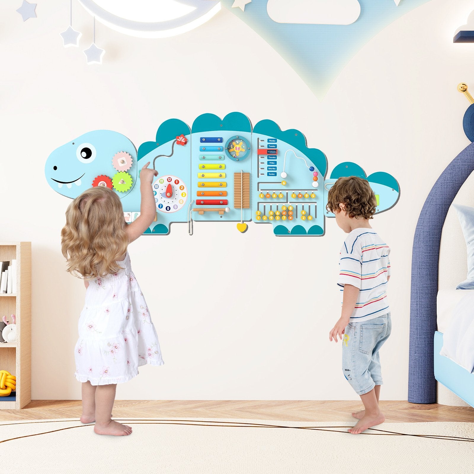 11-in-1 Dinosaur Activity Wall Busy Board Panels for Toddlers Education and Early Development, Blue Learning Toys at Gallery Canada
