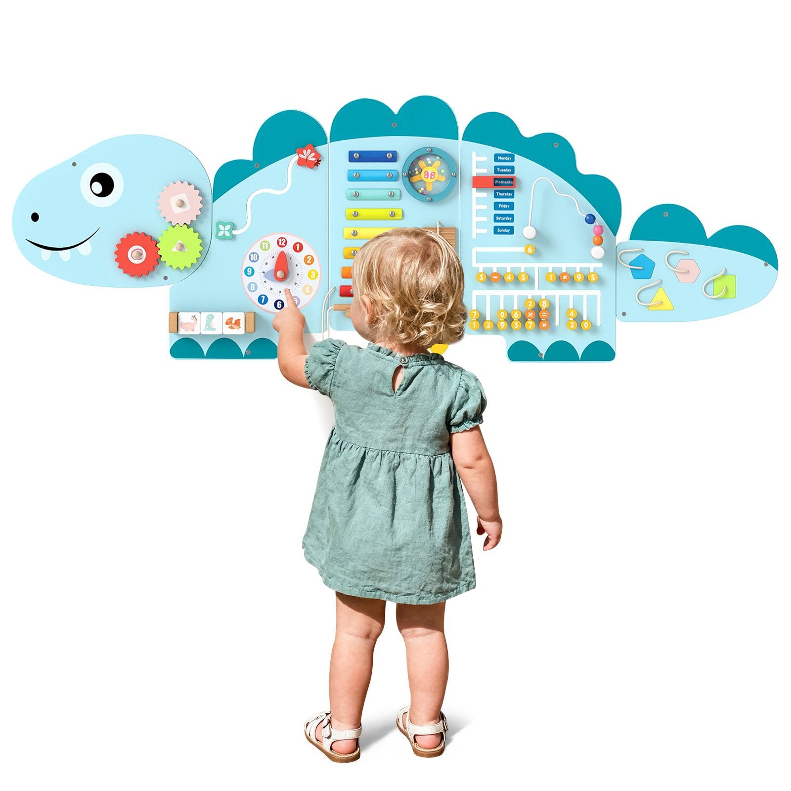 11-in-1 Dinosaur Activity Wall Busy Board Panels for Toddlers Education and Early Development, Blue Learning Toys at Gallery Canada