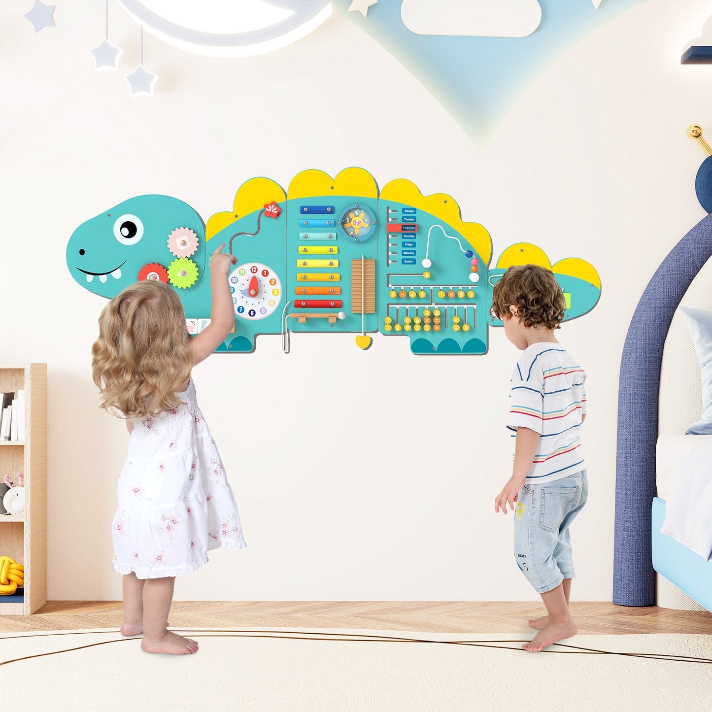 11-in-1 Dinosaur Activity Wall Busy Board Panels for Toddlers Education and Early Development, Green Learning Toys at Gallery Canada