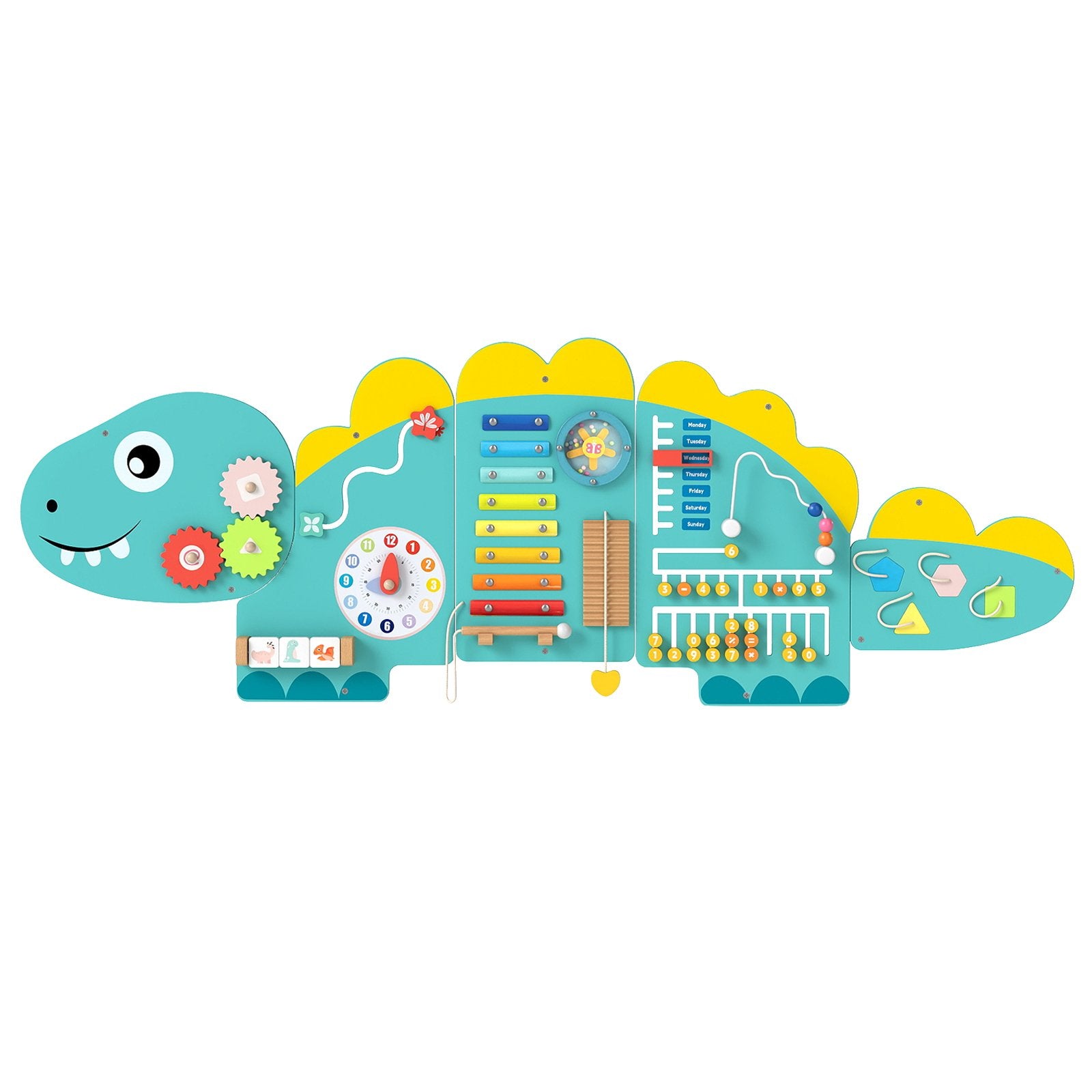 11-in-1 Dinosaur Activity Wall Busy Board Panels for Toddlers Education and Early Development, Green Learning Toys Green at Gallery Canada