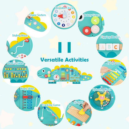 11-in-1 Dinosaur Activity Wall Busy Board Panels for Toddlers Education and Early Development, Green Learning Toys at Gallery Canada