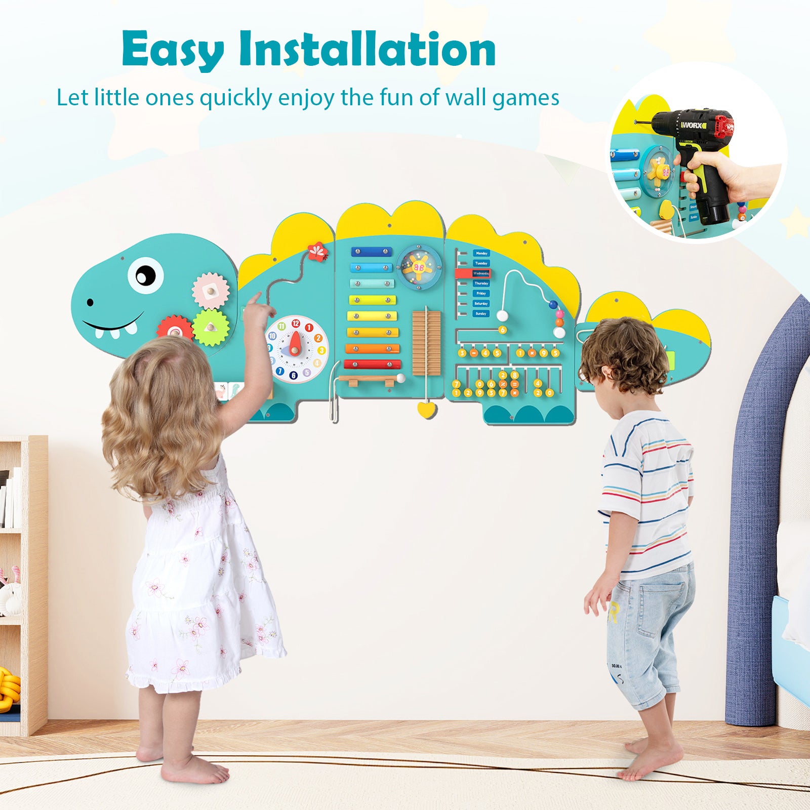 11-in-1 Dinosaur Activity Wall Busy Board Panels for Toddlers Education and Early Development, Green Learning Toys at Gallery Canada