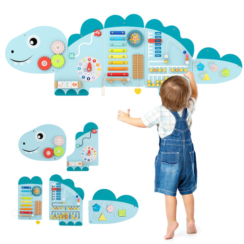 Dinosaur Activity Wall Busy Board, 11-in-1, Toddler Education, Blue