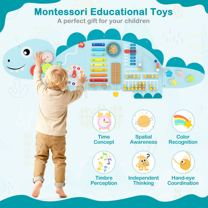 Dinosaur Activity Wall Busy Board, 11-in-1, Toddler Education, Blue Learning Toys at Gallery Canada