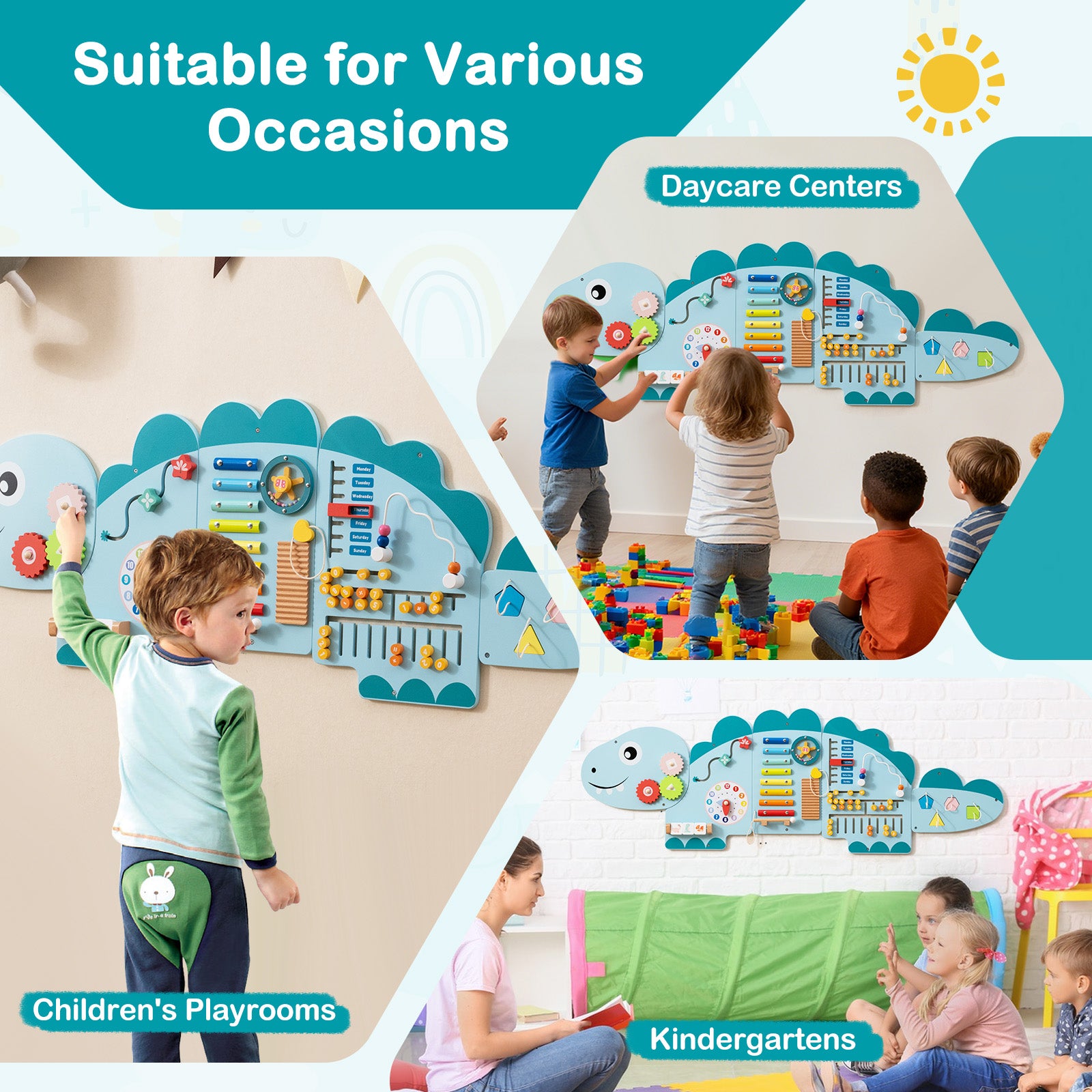Dinosaur Activity Wall Busy Board, 11-in-1, Toddler Education, Blue Learning Toys at Gallery Canada
