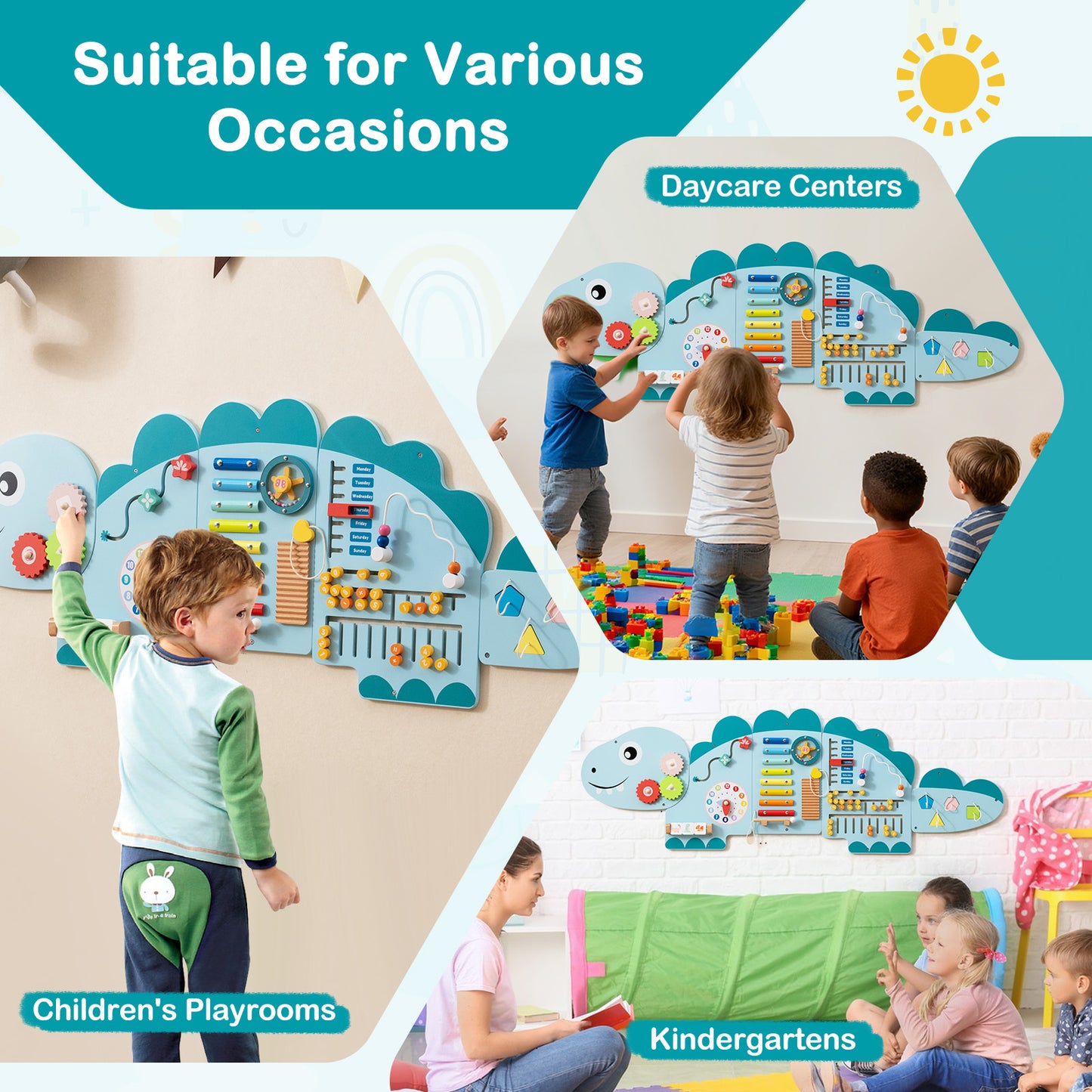 Dinosaur Activity Wall Busy Board, 11-in-1, Toddler Education, Blue Learning Toys at Gallery Canada