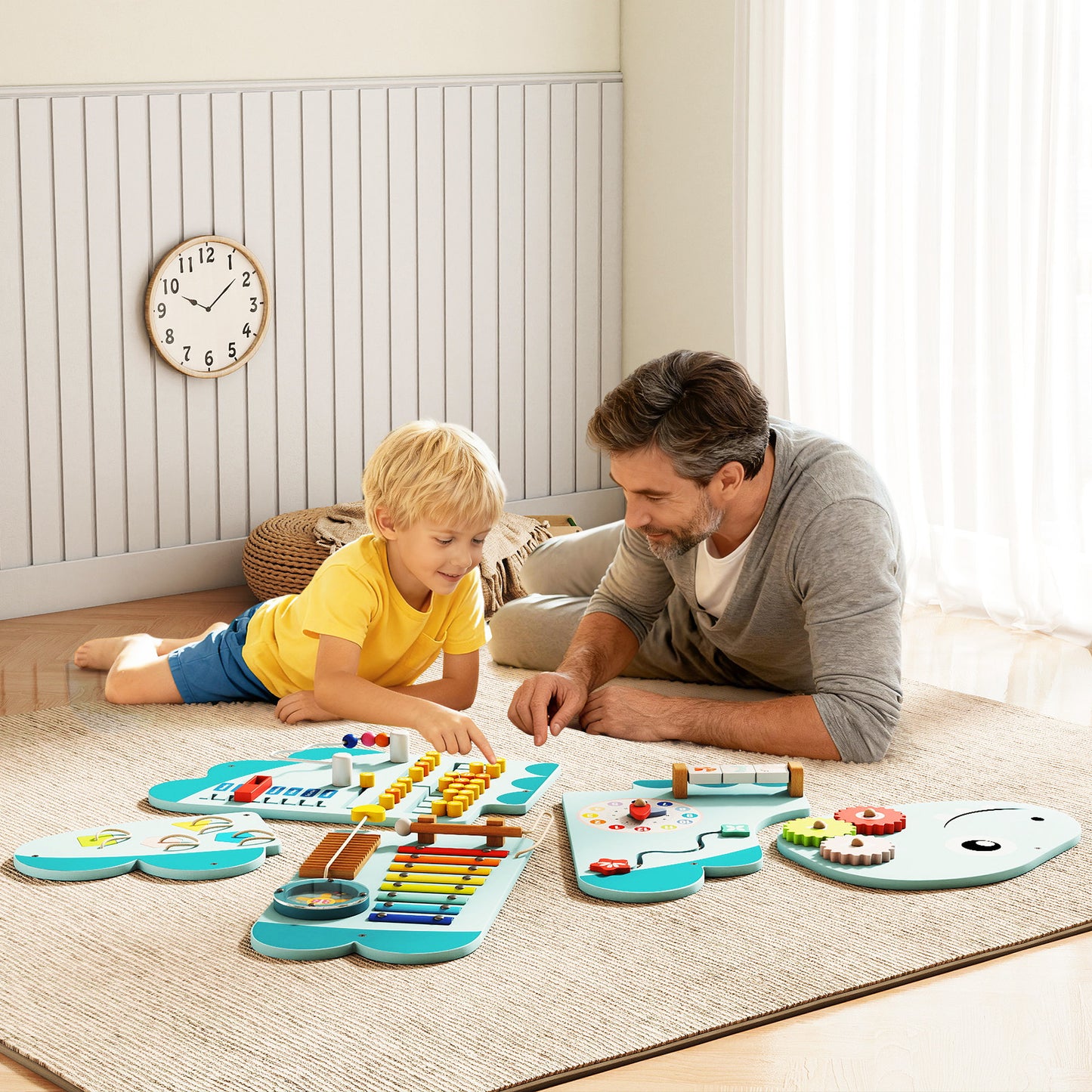 Dinosaur Activity Wall Busy Board, 11-in-1, Toddler Education, Blue Learning Toys at Gallery Canada