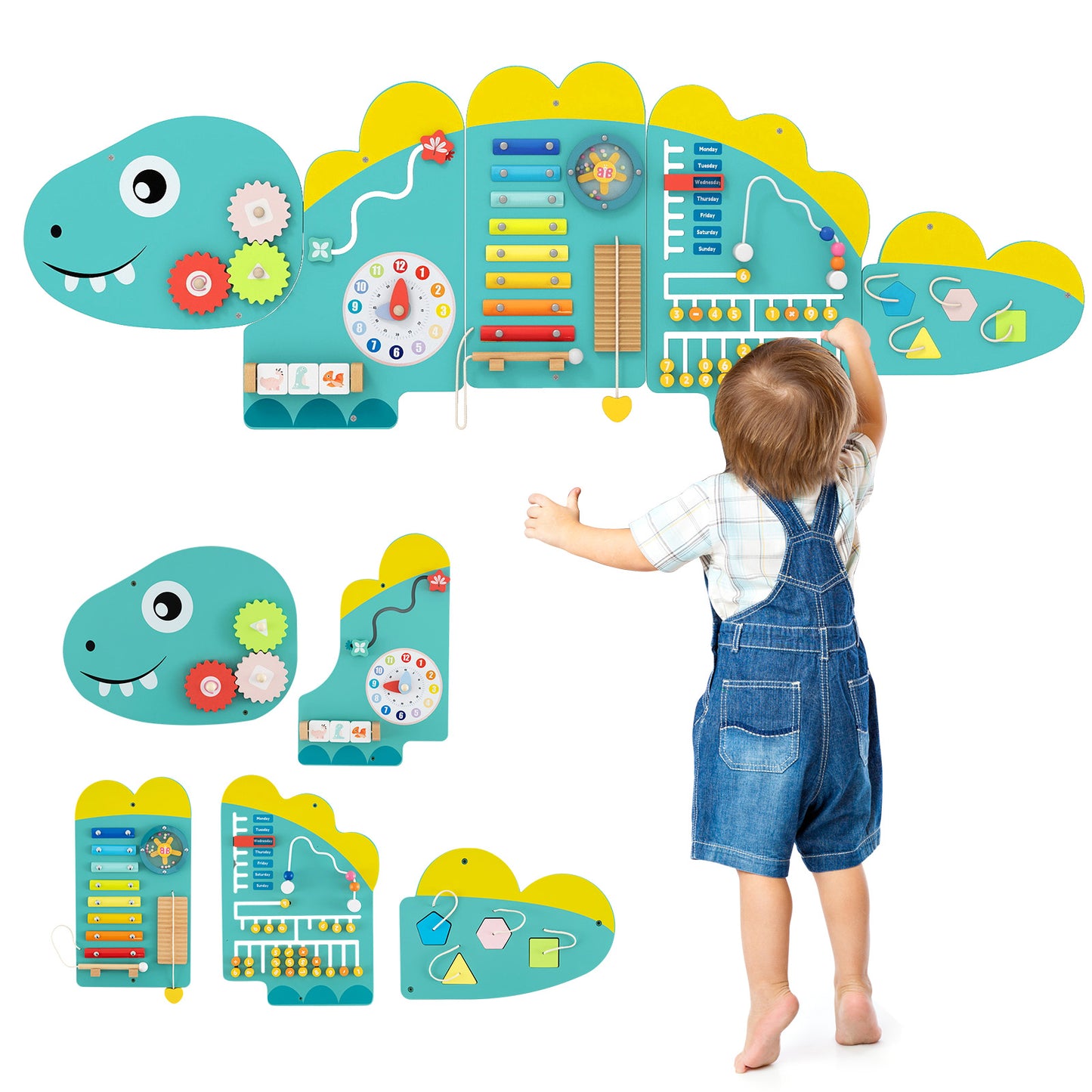 11-in-1 Dinosaur Busy Board, Activity Wall Panels For Toddlers, Green Learning Toys at Gallery Canada