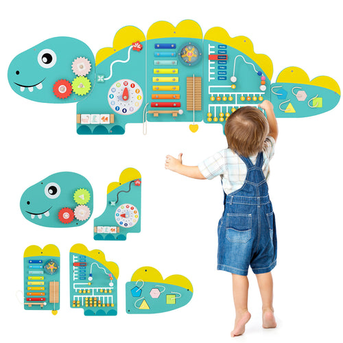 11-in-1 Dinosaur Busy Board, Activity Wall Panels For Toddlers, Green