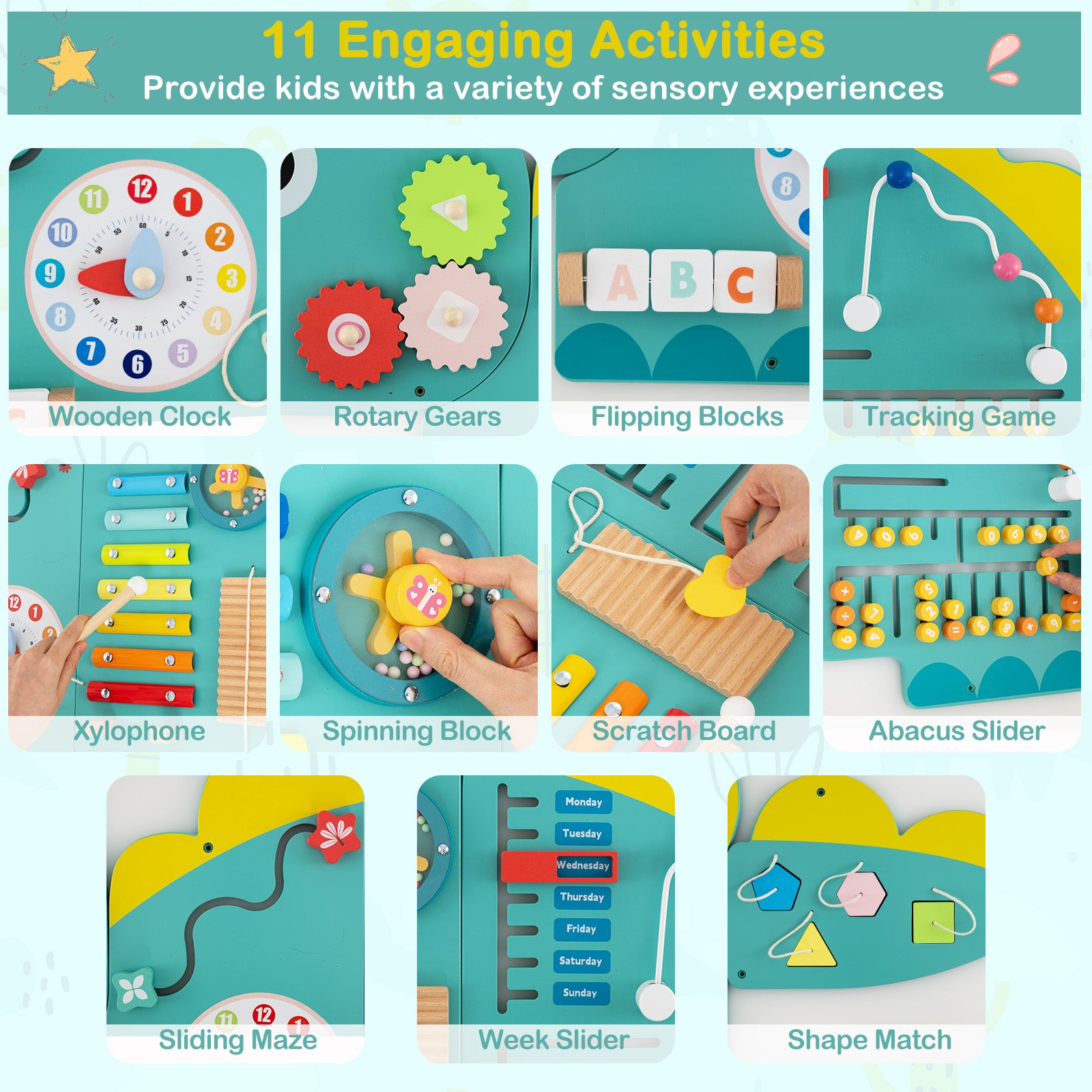 11-in-1 Dinosaur Busy Board, Activity Wall Panels For Toddlers, Green Learning Toys at Gallery Canada
