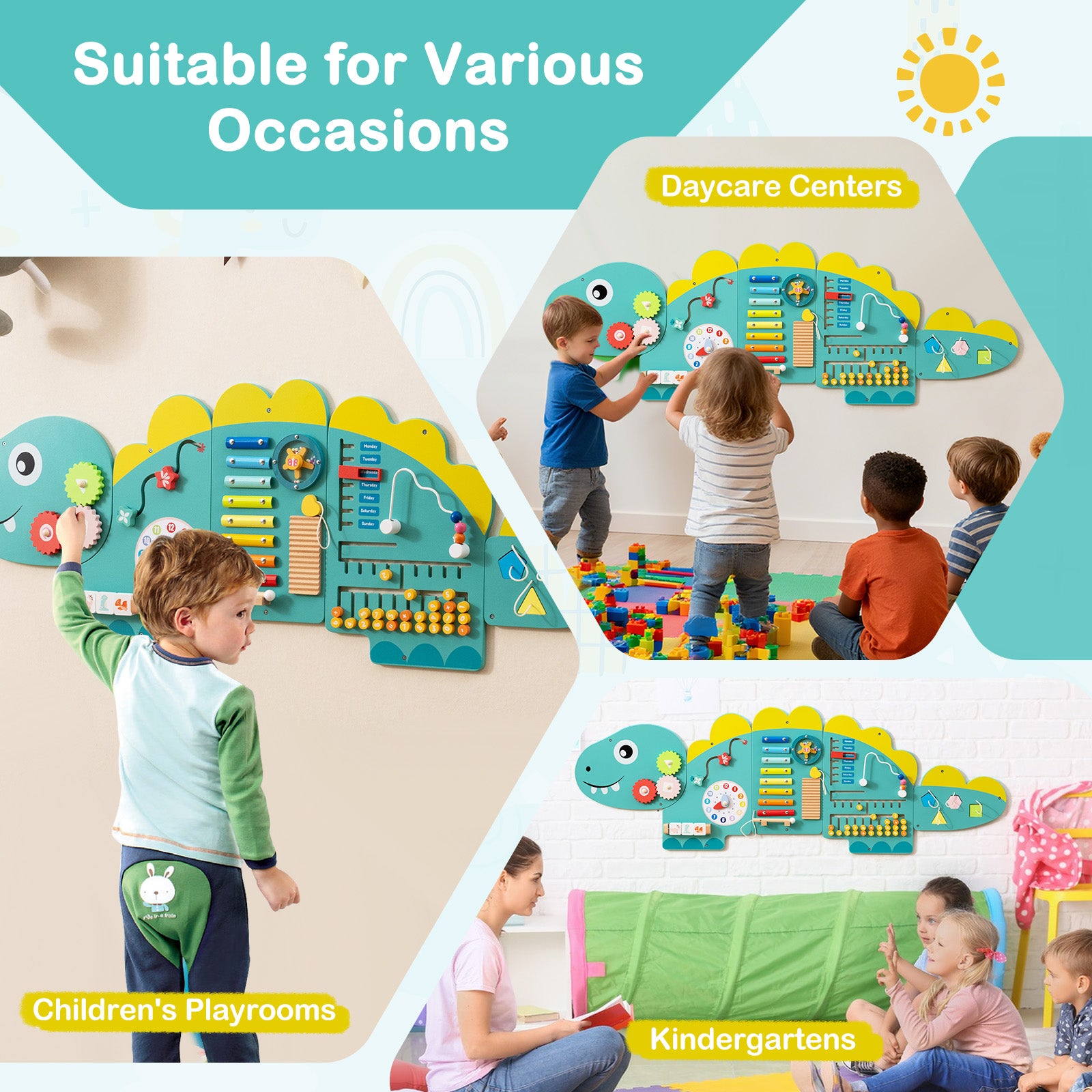 11-in-1 Dinosaur Busy Board, Activity Wall Panels For Toddlers, Green Learning Toys at Gallery Canada