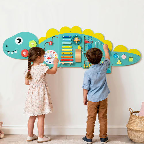 11-in-1 Dinosaur Busy Board, Activity Wall Panels For Toddlers, Green