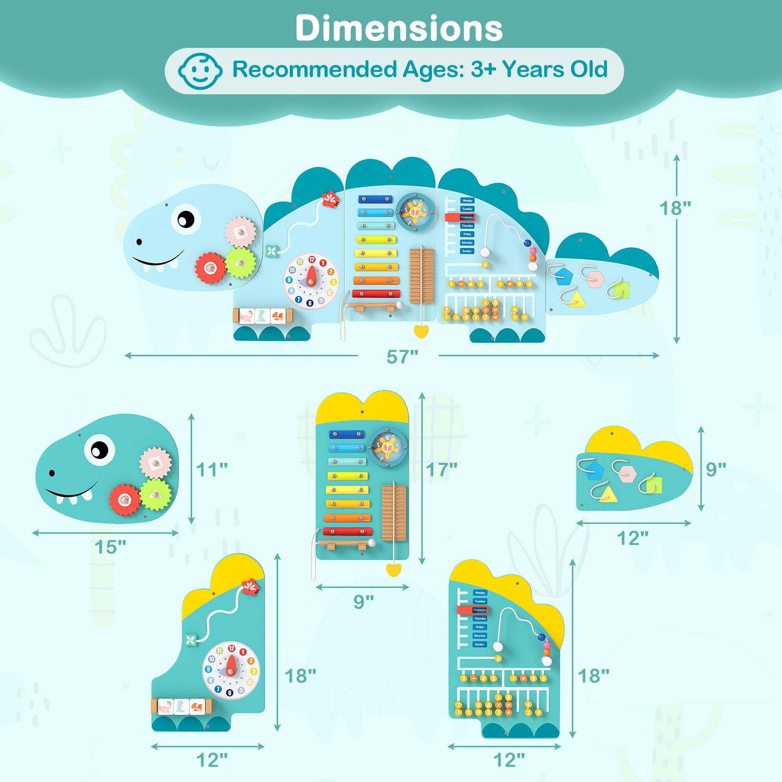 11-in-1 Dinosaur Busy Board, Activity Wall Panels For Toddlers, Green Learning Toys at Gallery Canada