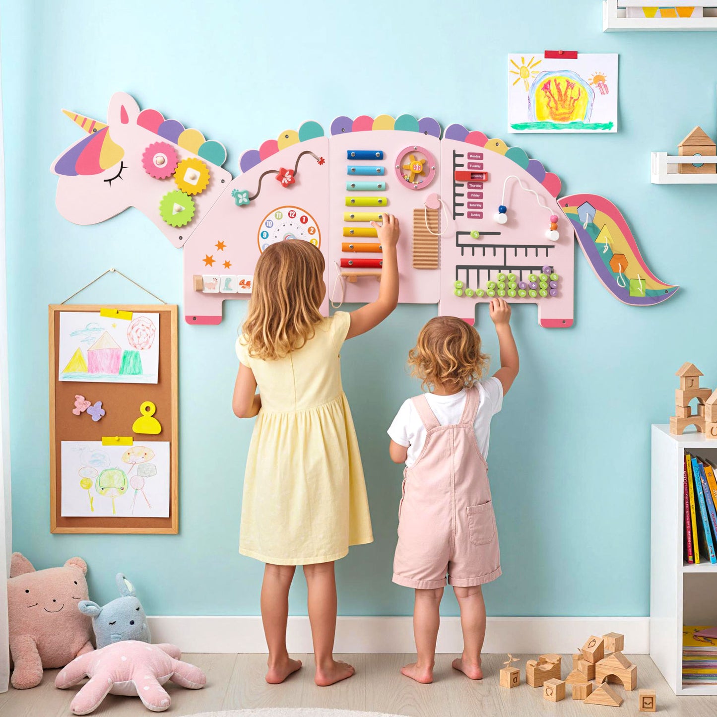 11-in-1 Dinosaur Busy Board, Toddler Activity Wall Panel, Pink Learning Toys at Gallery Canada